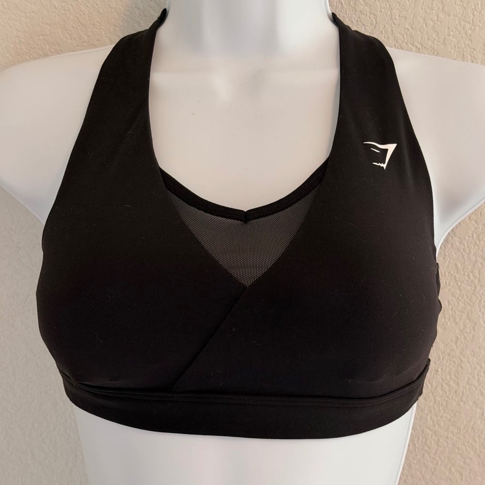 Gymshark Black Crossover Mesh Racerback Sports Bra Women's XS Padded‎